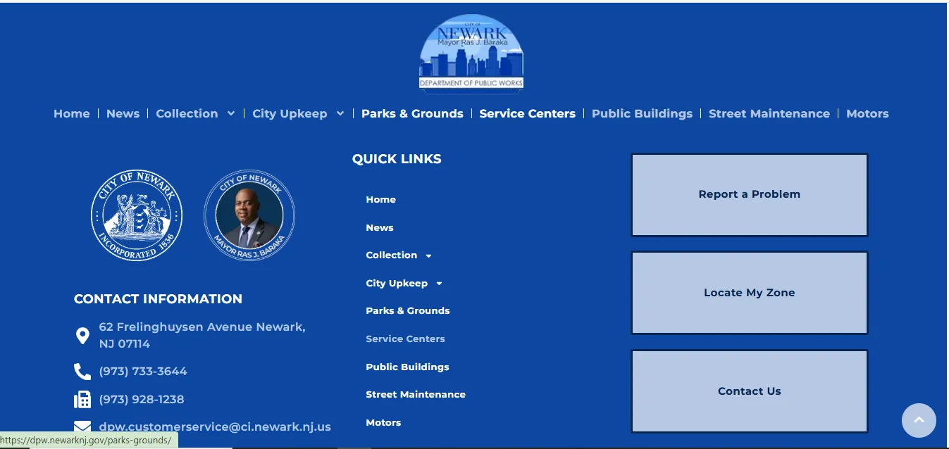 Official Newark DPW service centers page showing recycling drop-off hours locations and accepted item guidance