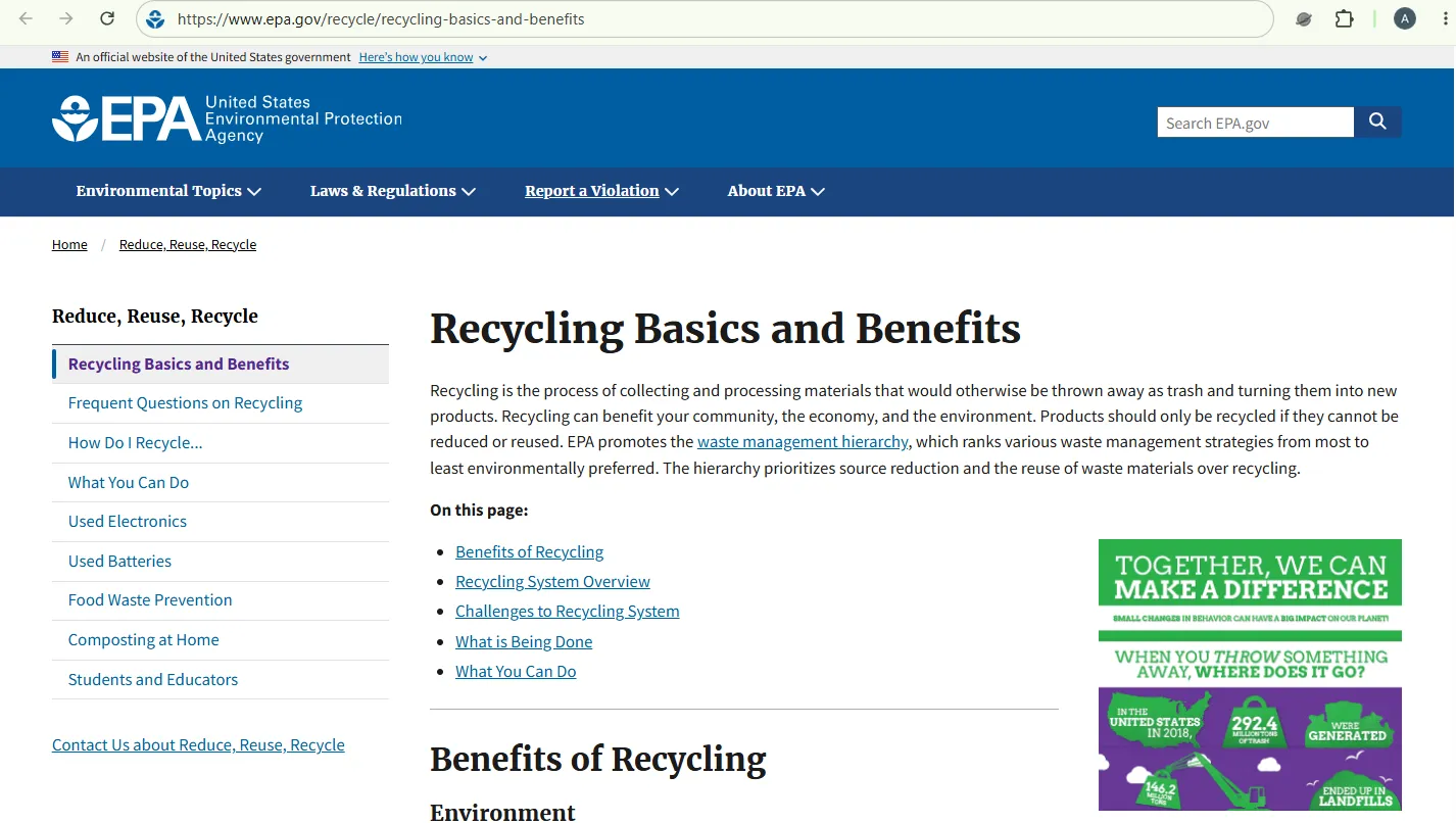 Scrap metal recycling center official rates and hours page showing pay rate and drop-off information